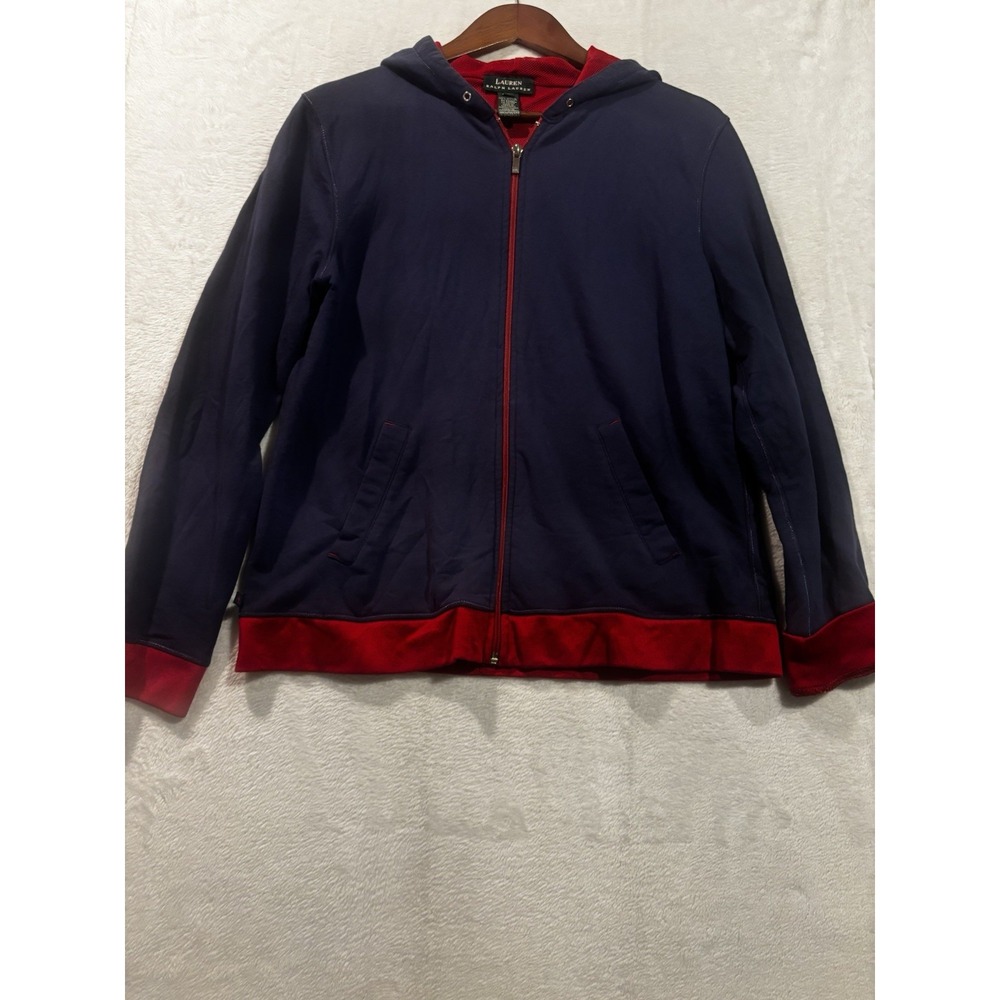 Lauren‎ Ralph Lauren Hoodie Women's Large Red Sailing Jacket Coat Blue Full Zip